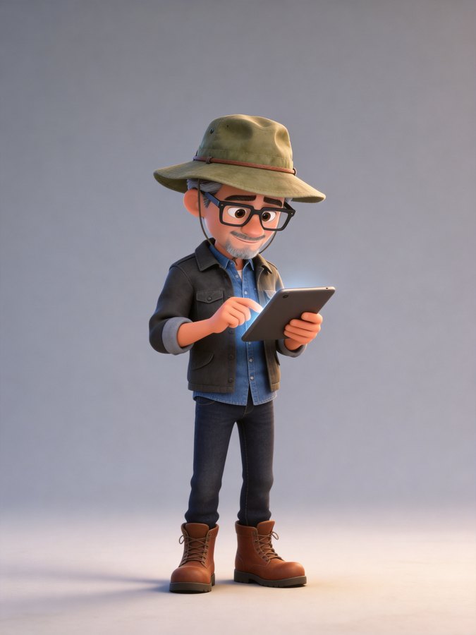 Miles, Meridian's business investigator, holding a tablet