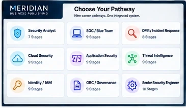 The Pathway Selector sheet listing all nine career pathways with their stage counts.